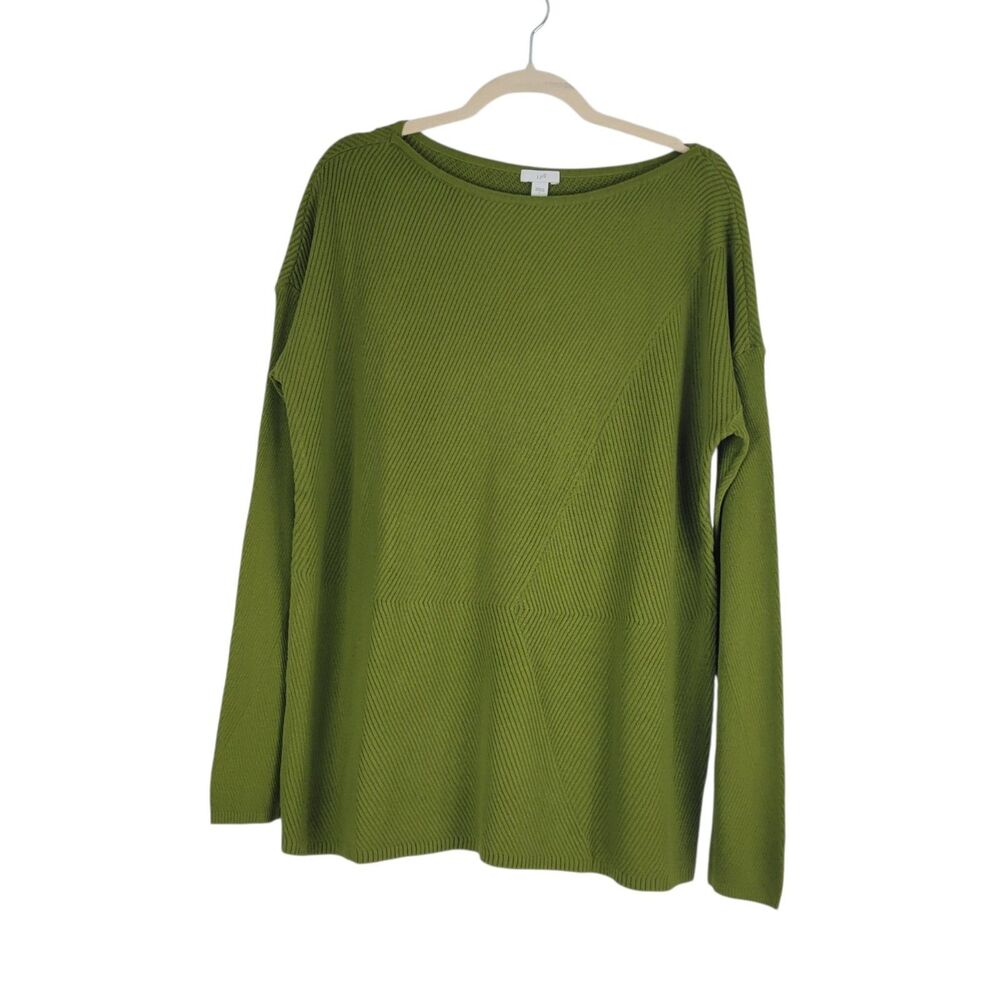 J Jill Top Womens size L Olive Green Ribbed Crew Neck Long Sleeve Sweater NWT